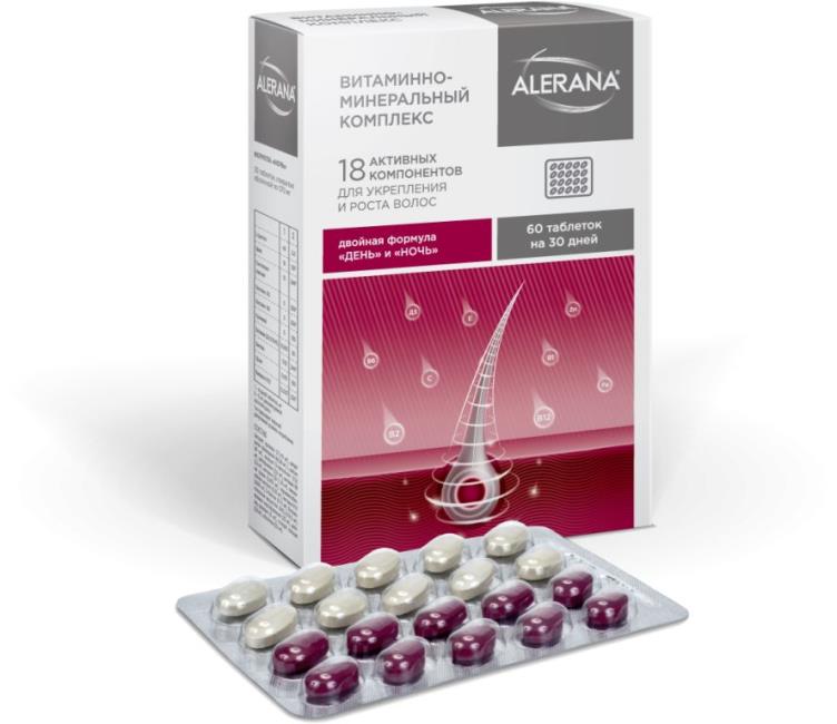 Alerana - Complexe pour vitamines et minéraux pour les cheveux, 60 pcs photo
